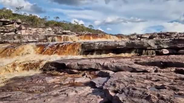 Tiburtino Waterfall Mucuge Chapada Diamantina Bahia Brazil Running Rocks Stones — Stockvideo