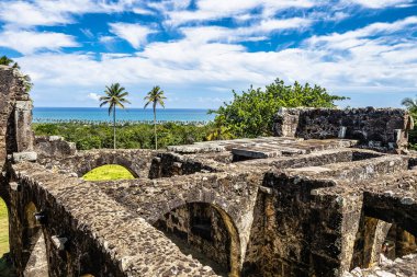 Ruins of the Garcia D'Avila castle, in the Praia do Forte region in the municipality of Mata de Sao Joao, Bahia, Brazil. The Tower House of Garcia d'Avila