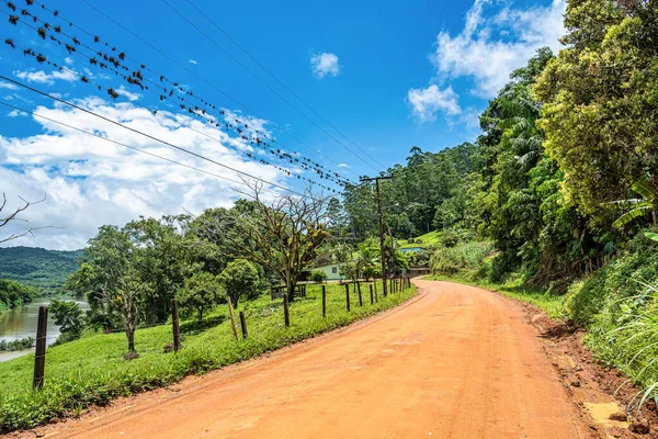 Vista Del Paisaje Con Una Carretera Roja Apiuna Santa Catarina — Foto de Stock