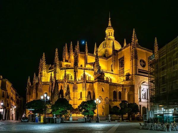 Segovia Španělsko 2023 Noční Pohled Katedrálu Santa Maria Segovia Historickém — Stock fotografie