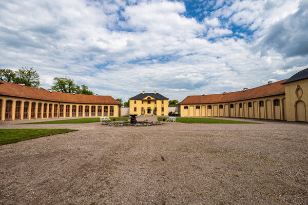 Orangery of Castle Belvedere near Weimar Thuringia Germany. It is a elegant summer residence dating from 18th century. View from the Castle park.