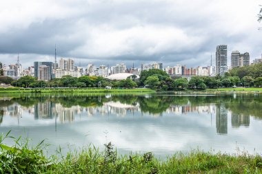 Parque do Ibirapuera 'daki göl, Brezilya' daki Sao Paulo. Sao Paulo şehrindeki en büyük parklardan biri..