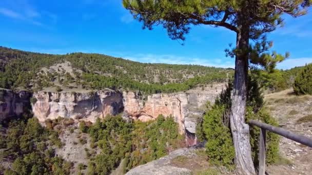 Panoramautsikt Serrania Cuenca Ved Una Spania Turstier Raya Escaleron Una – stockvideo