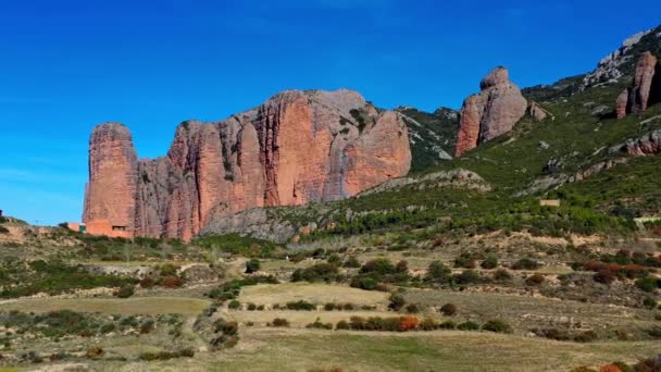 Panorama Över Mallos Riglos Stenar Huesca Provinsen Aragonien Spanien Europa — Stockvideo