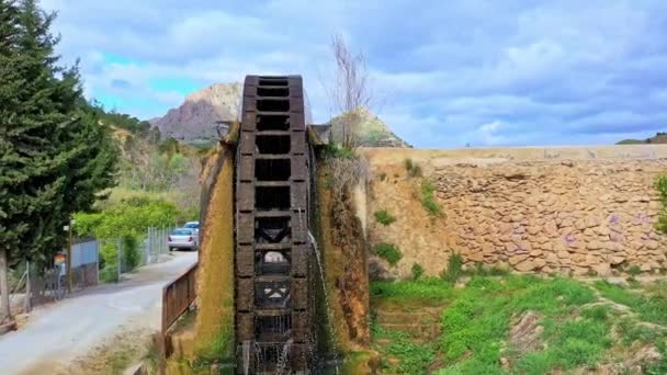 Moinho Árabe Antigo Água Noria Aldeia Abaran Região Múrcia Espanha — Vídeo de Stock