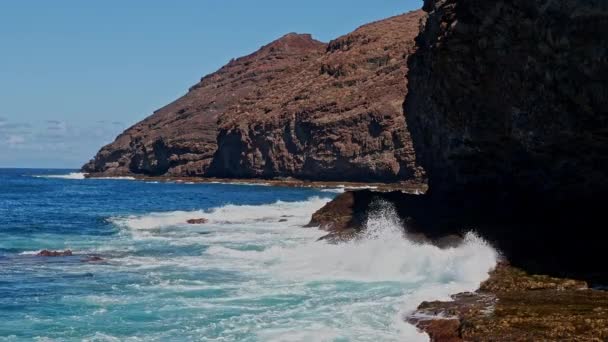 Gran Canaria Noordkust Gebied Rond Punta Sardina Kaap Krachtige Schuimige — Stockvideo
