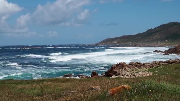Landschappelijk Uitzicht Het Strand Van Reira Praia Reira Camarinas Galicië — Stockvideo