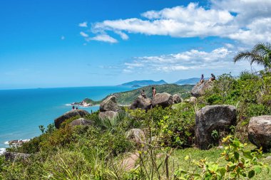 Florianopolis, Arjantin - 24 Aralık 2023: Galheta plajı, Morro da Galheta, Florianopolis, Santa Catarina, Brezilya
