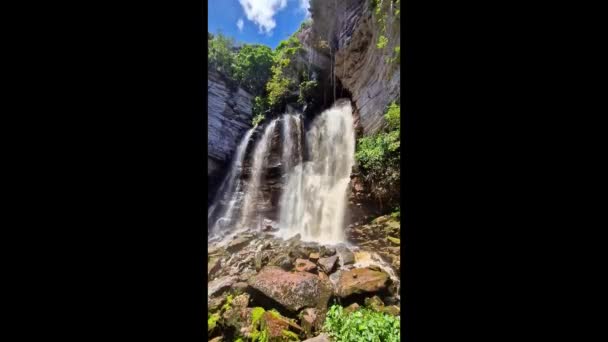 Canyons Way Buracao Waterfall Ibicoara Chapada Diamantina Bahia Brazil Latin — Stock video