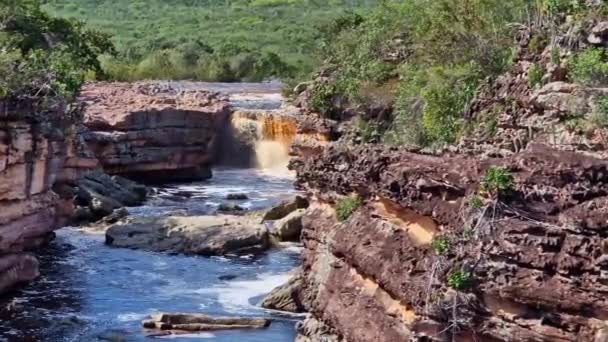 Desfiladeiros Caminho Cachoeira Buraçao Ibicoara Chapada Diamantina Bahia Brasil América — Vídeo de Stock
