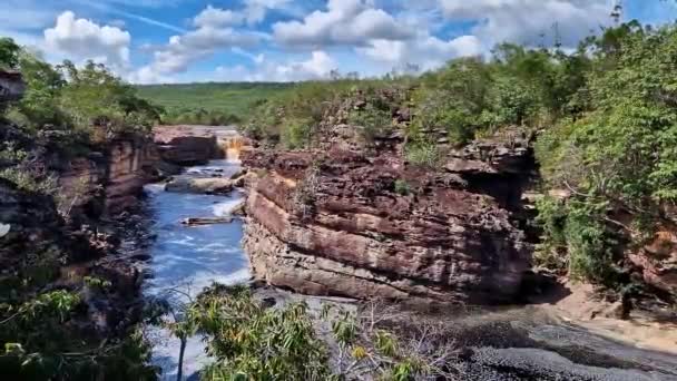 Canyons Way Buracao Waterfall Ibicoara Chapada Diamantina Bahia Brazil Latin — Vídeo de Stock
