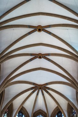 Erfurt, Almanya - 13 Mayıs 2023: Erfurt Katedrali ve Erfurt Koleji Kilisesi, Almanya. Martin Luther 1507 'de katedralde papaz oldu.