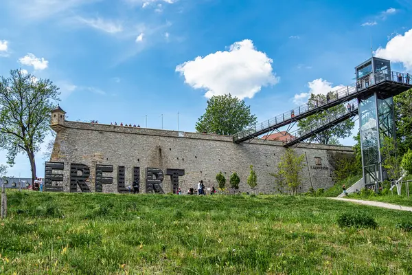 stock image Erfurt, Germany - May 13, 2023: Famous citadel Zitadelle Petersberg in Erfurt, Thuringia, Germany. Near dome, Petrini Street and Peterstor