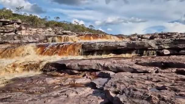 Mucuge Deki Tiburtino Şelalesi Chapada Diamantina Bahia Brezilya Kayaların Taşların — Stok video