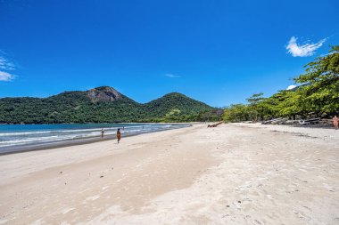 Ilha Grande, Brezilya - 29 Ocak 2024: Dois Rios plajı Ilha Grande, Angra dos Reis, Rio de Janeiro, Brezilya. Brezilya manzarası. Güneydoğu Brezilya 'da turizm.