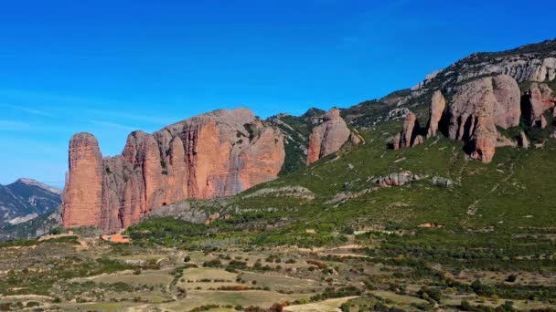Panorama Skał Mallos Riglos Prowincji Huesca Aragon Hiszpania Europie — Wideo stockowe