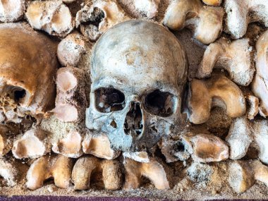 Portekiz şapeli Capela Dos Ossos, Portekiz 'deki Algarve' de Faro 'da Igreja do Carmo' nun yanında Bones şapeli. Eski duvar mezarları ve mezarları ürkütücü kemikleri ve ölü karmelit rahiplerin kafataslarıyla dolu..