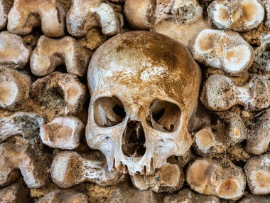 Portekiz şapeli Capela Dos Ossos, Portekiz 'deki Algarve' de Faro 'da Igreja do Carmo' nun yanında Bones şapeli. Eski duvar mezarları ve mezarları ürkütücü kemikleri ve ölü karmelit rahiplerin kafataslarıyla dolu..