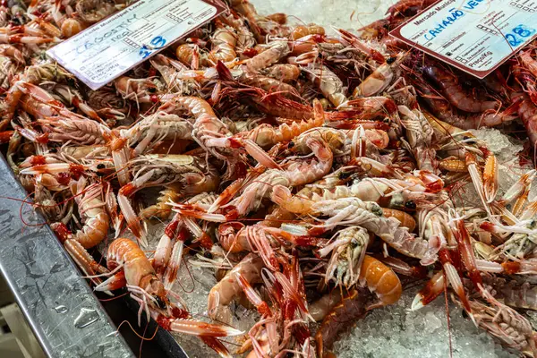 stock image Loule, Portugal - Feb 17, 2024: The fish and grocery market in the Markethall of Loule in the Algarve in the south of Portugal in Europe.