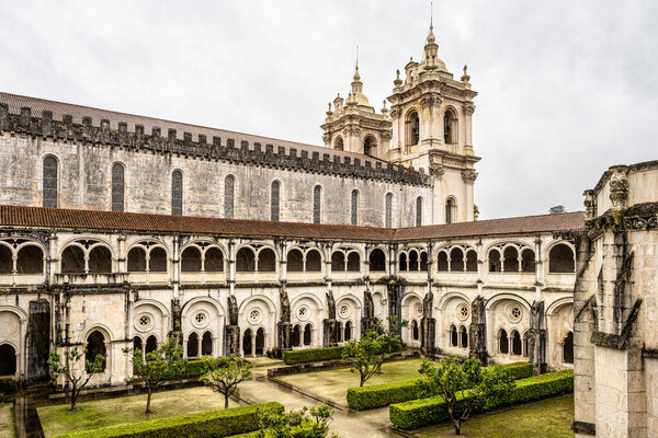 Cloister of Silence at Alcobaca monastery, Mosteiro de Santa Maria de Alcobaca, a Mediaeval Roman Catholic Monastery at Alcobaca, Portugal