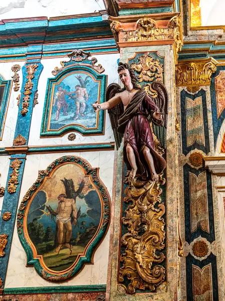 stock image Tavira, Portugal - Feb 15, 2024: Interior of the Chapel of Saint Sebastian, Ermida de Sao Sebastiao at Tavira, Algarve, Portugal. Medieval origin and rebuilt in 1745 in Baroque style