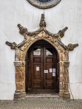 Famous door of the Monchique Parish Church, Igreja Paroquial de Monchique at Monchique in Portugal, Europe