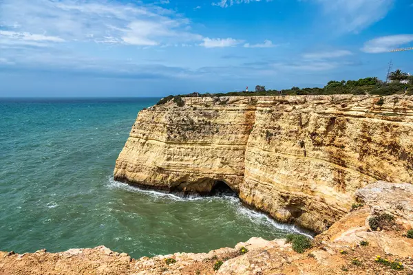 stock image Portuguese coast in Benagil, Algarve, Portugal. Peninsula. Percurso dos Sete Vales Suspensos. Seven Hangging Valleys Trail.