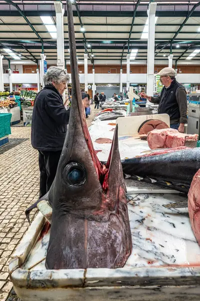 stock image Setubal, Portugal - Feb 29, 2024: Mercado do Livramento in Setubal in Portugal. Fresh fish and food market