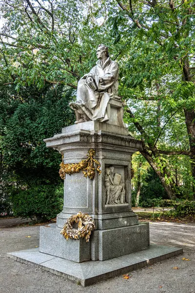 stock image Justus Freiherr von Liebig memorial at Maximiliansplatz square of Munich, Germany. The German scientist made contributions to agricultural and biological chemistry - science.