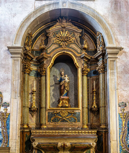 Setubal, Portugal - Feb 29, 2024: Interior of the Igreja de Sao Juliao, St. Julian's Church is an 18th-century church located in Setubal in Portugal