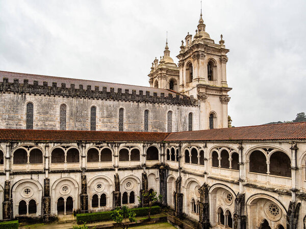 Cloister of Silence at Alcobaca monastery, Mosteiro de Santa Maria de Alcobaca, a Mediaeval Roman Catholic Monastery at Alcobaca, Portugal