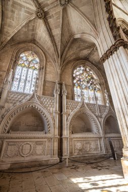 Batalha, Portugal - Mar 07, 2024: Inside the church of the Monastery of Santa Maria da Vitoria, Our Lady of the Victory at Batalha, Portugal. A World Heritage Site clipart