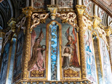 Tomar, Portugal - Mar 12, 2024: The Charola of the Convent of Christ, magnificent Knights Templar architecture, round church altar, paintings and very peculiar ornaments, Tomar Portugal clipart