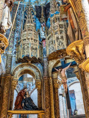 Tomar, Portugal - Mar 12, 2024: The Charola of the Convent of Christ, magnificent Knights Templar architecture, round church altar, paintings and very peculiar ornaments, Tomar Portugal clipart