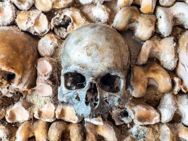 Portekiz şapeli Capela Dos Ossos, Portekiz 'deki Algarve' de Faro 'da Igreja do Carmo' nun yanında Bones şapeli. Eski duvar mezarları ve mezarları ürkütücü kemikleri ve ölü karmelit rahiplerin kafataslarıyla dolu..