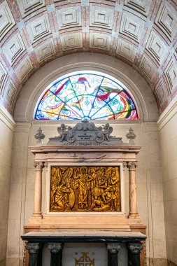 Interior of the Sanctuary of Fatima, Portugal. Basilica of Our Lady of the Rosary. One of the most important Marian Shrines and pilgrimage locations for Catholics clipart