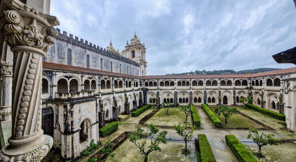 Cloister of Silence at Alcobaca monastery, Mosteiro de Santa Maria de Alcobaca, a Mediaeval Roman Catholic Monastery at Alcobaca, Portugal
