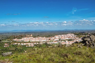 Panorama of Castelo de Vide rooftops seen from an outside viewpoint. Castelo de Vide in Alto Alentejo, Portugal, Europe clipart