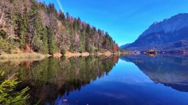 Eibsee Gölü 'nde sonbahar renkleri. Alman Alp Dağları Garmisch-Partenkirchen, Bavyera Alpleri, Almanya, Avrupa