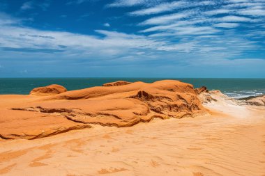 Brezilya 'nın Ceara eyaletindeki Canoa Quebrada Sahili' ndeki kaya oluşumları.