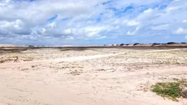 Brezilya 'daki Jericoacoara' daki Amancio gölüne at arabası turu. Ceara 'nın Kumulları