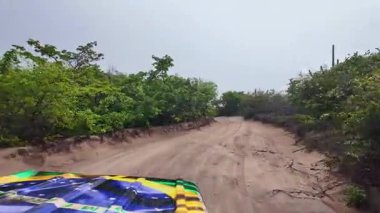Brezilya 'daki Jericoacoara' daki Jijoca lagünündeki at arabası turu. Ceara 'nın Kumulları