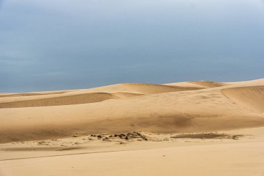 Atins 'in kum tepeleri ve gölleri, Lencois Maranhenses, Brezilya' nın Barreirinhas 'ı. Taze ve şeffaf su havuzları olan beyaz kum tepeleri.