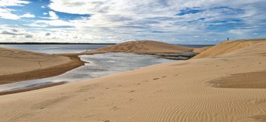 Ilha do Caju 'da Dunas do Mouro, Ilha das Canarias, Brezilya. Delta do Parnaiba ve Delta das Americas. Yeşillik doğa ve kum tepeleri.