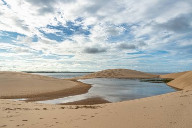 Ilha do Caju 'da Dunas do Mouro, Ilha das Canarias, Brezilya. Delta do Parnaiba ve Delta das Americas. Yeşillik doğa ve kum tepeleri.