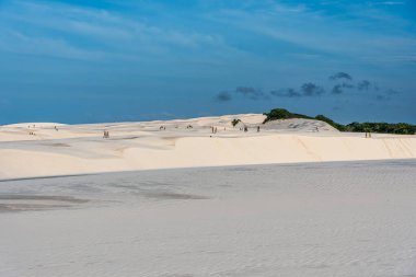 Barreirinhas, Brezilya - 16 Ocak 2025: Brezilya 'da kum tepeleri ve lagoa bonita gölleri, Lencois Maranhenses, Barreirinhas. Taze ve şeffaf su havuzları olan beyaz kum tepeleri.