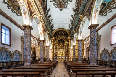 Setubal, Portekiz - 28 Şubat 2025: Igreja de Santa Maria Graca, Se de Setubal. Portekiz 'deki Setubal Kilisesi, 13. yüzyılda kuruldu.