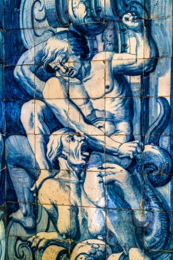 Peniche, Portekiz - Mar 06, 2025: Remedios Şapeli 'nin iç ve seramik azulejos' u, Santuario de Nossa Senhora dos Remedios, Peniche, Portekiz.