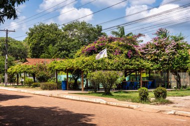 Belterra 'da Amerikan tarzı evler, Brezilya' da Para. Henry Fords 'un otomobil endüstrisi tarafından bölgede kauçuk keşifleri sırasında kurulan Amerikan köyü.