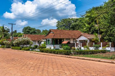 Belterra 'da Amerikan tarzı evler, Brezilya' da Para. Henry Fords 'un otomobil endüstrisi tarafından bölgede kauçuk keşifleri sırasında kurulan Amerikan köyü.